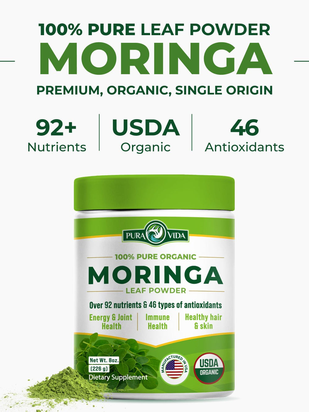 Moringa Leaf Powder Pura Vida 8oz (226g)